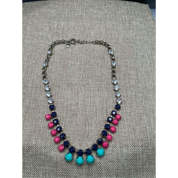 J. Crew Multicolor Jeweled Statement Necklace Adjustable Lobster Clasp - Picture 3 of 7